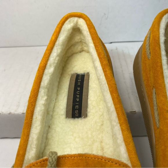 Hush Puppies Orange Suede Moccasins Fur Lined Loafer Slippers Women's Size 9 - Picture 3 of 15